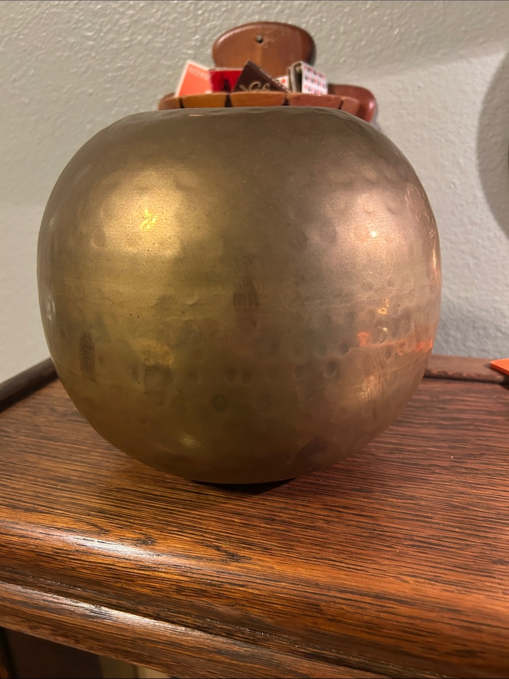 Vtg Hammered Brass Bowl Round Mid Century Modern Decor Decorative Bowl Vase 7”x7